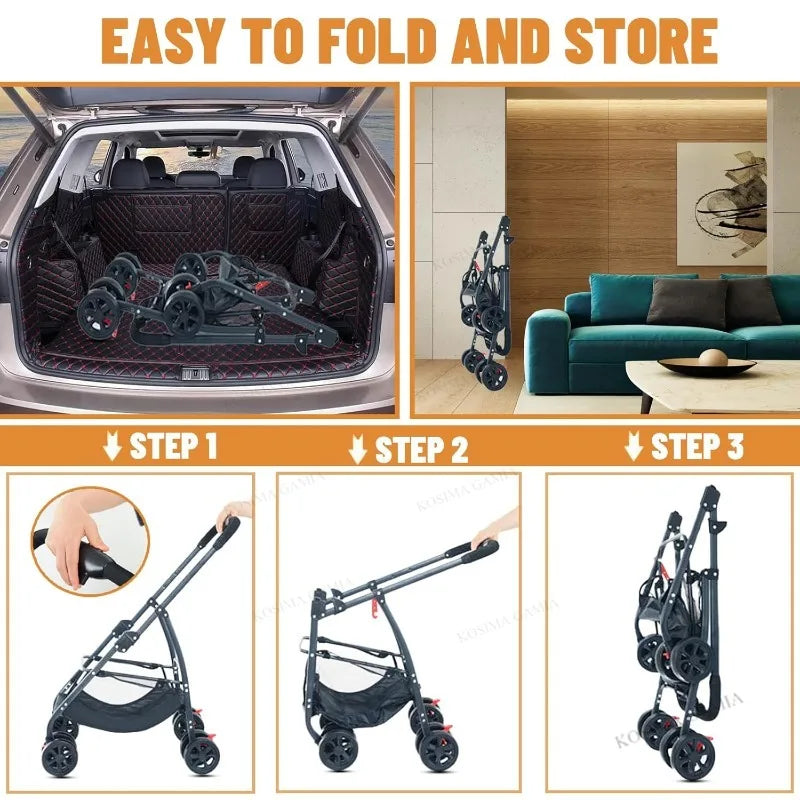 3-in-1 Pet Stroller & Wagon with Removable Carrier for Medium Dogs Up to 55 lbs — Foldable Travel System