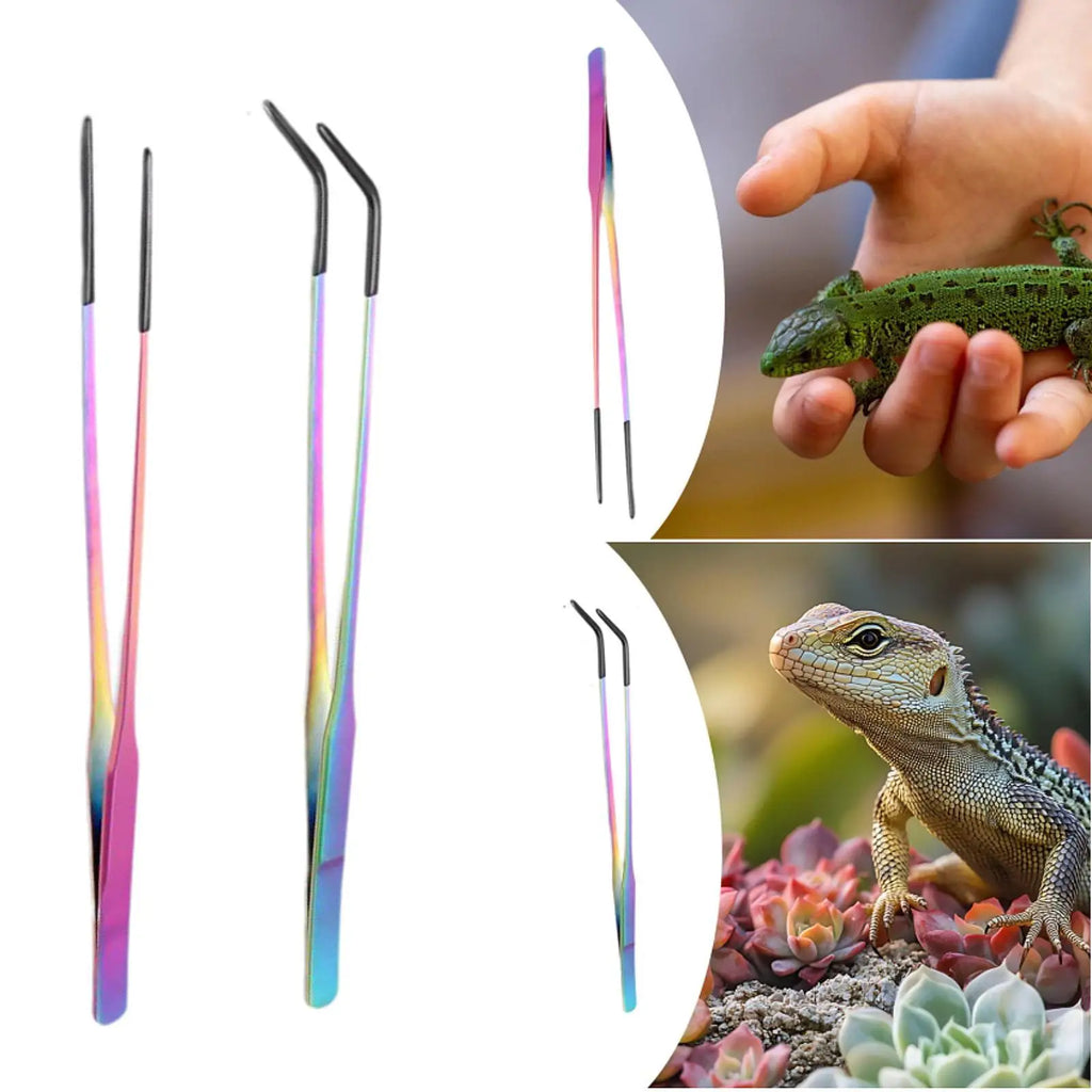 Stainless Steel Reptile Feeding Tongs — Soft-Tip Precision Tweezers