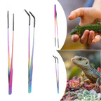 Stainless Steel Reptile Feeding Tongs — Soft-Tip Precision Tweezers