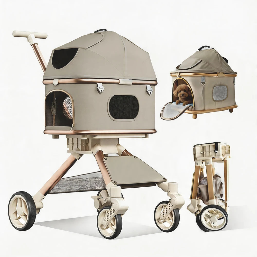 2-in-1 Convertible Pet Stroller with Removable Carrier & One-Click Fold for Medium Dogs & Cats up to 55 lbs