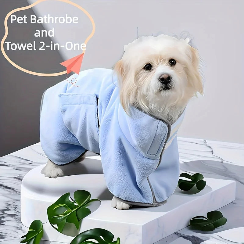 Cooling Absorbent Dog Bath Towel — Bathrobe-Style Pet Wash Towel