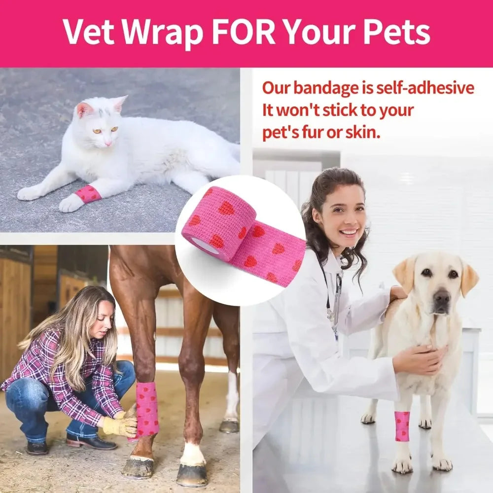 Self-Adhesive Pet Wound Wrap — Breathable Elastic Bandage, No Clips Needed