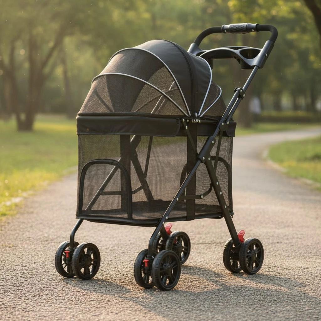 Multi-Purpose Easy-Fold Pet Stroller with Sturdy Frame & Mesh Ventilation — Outdoor Walk Carrier for Dogs & Cats