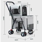 Quick-Folding Portable Double Pet Stroller with Detachable Carriers