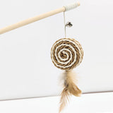 Feather Wand Cat Teaser with Wood Handle — Interactive Wand Toy