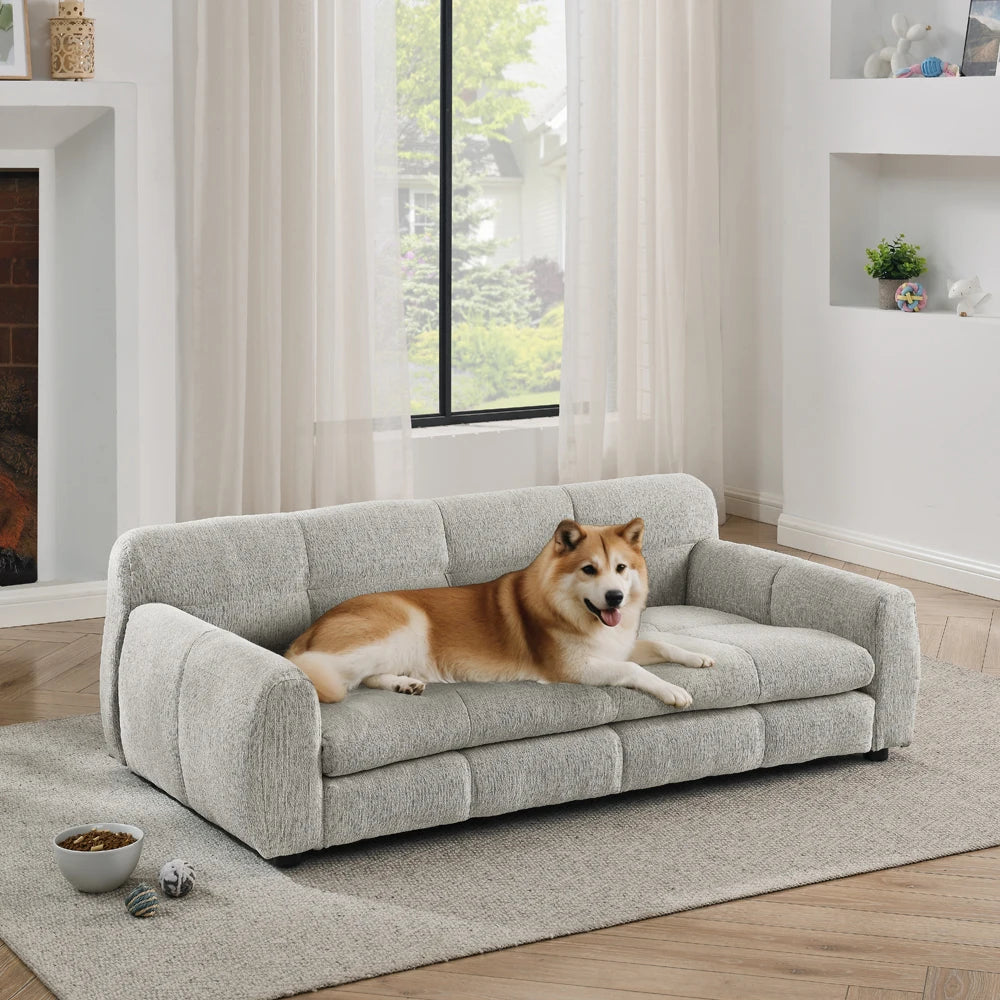 Elevated Linen Sofa Bed for Large Dogs, Beige