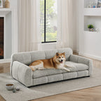 Elevated Linen Sofa Bed for Large Dogs, Beige