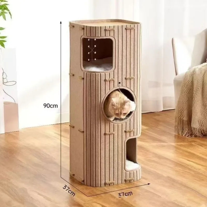 Multi-Layer Cylindrical Cat Castle with Play Holes