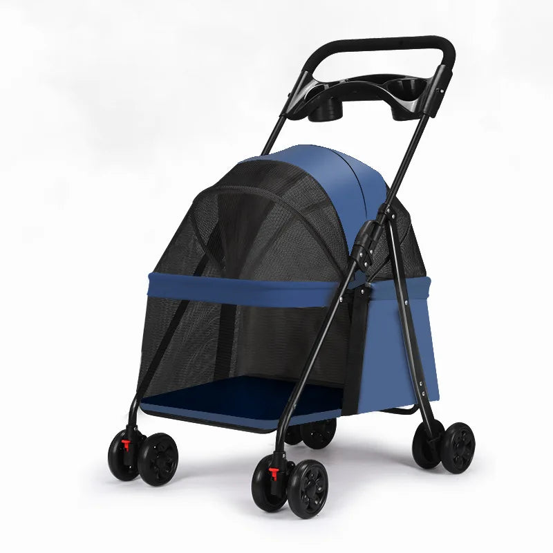 Luxury Lightweight Foldable Outdoor Pet Stroller with Detachable Mesh Storage Basket