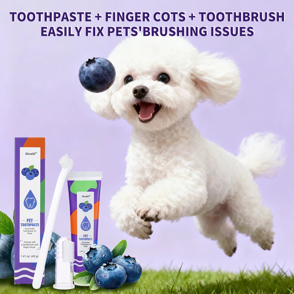 Enzymatic Pet Dental Kit — Blueberry Toothpaste, Brush & Finger Brush