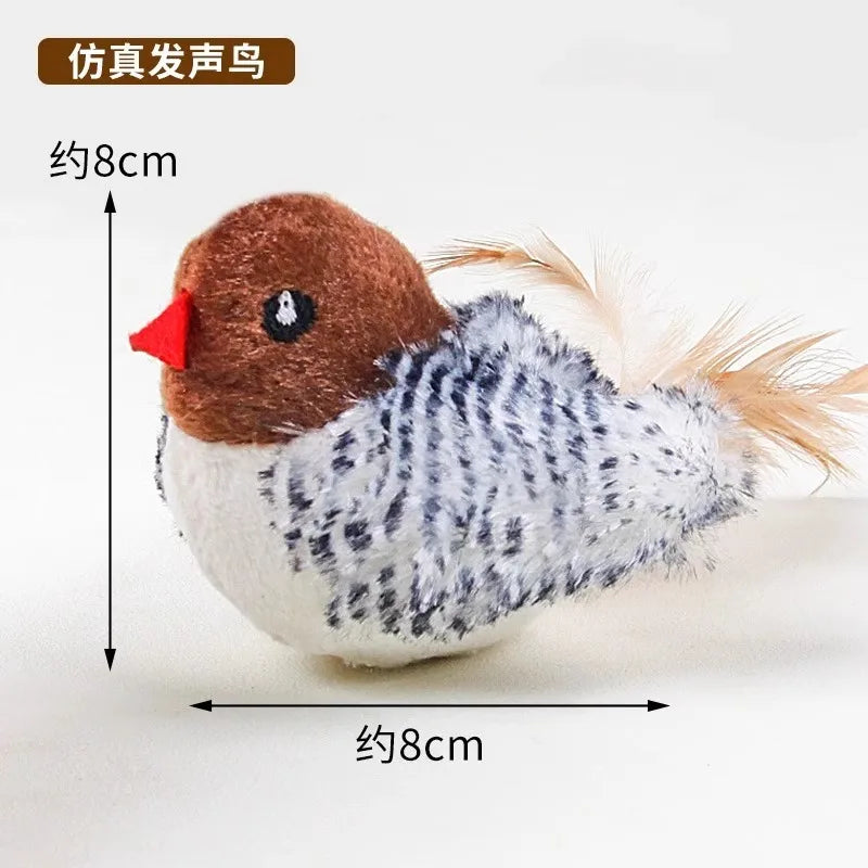 Flapping Wing Simulation Bird Cat Toy — Chirping Interactive Sparrow