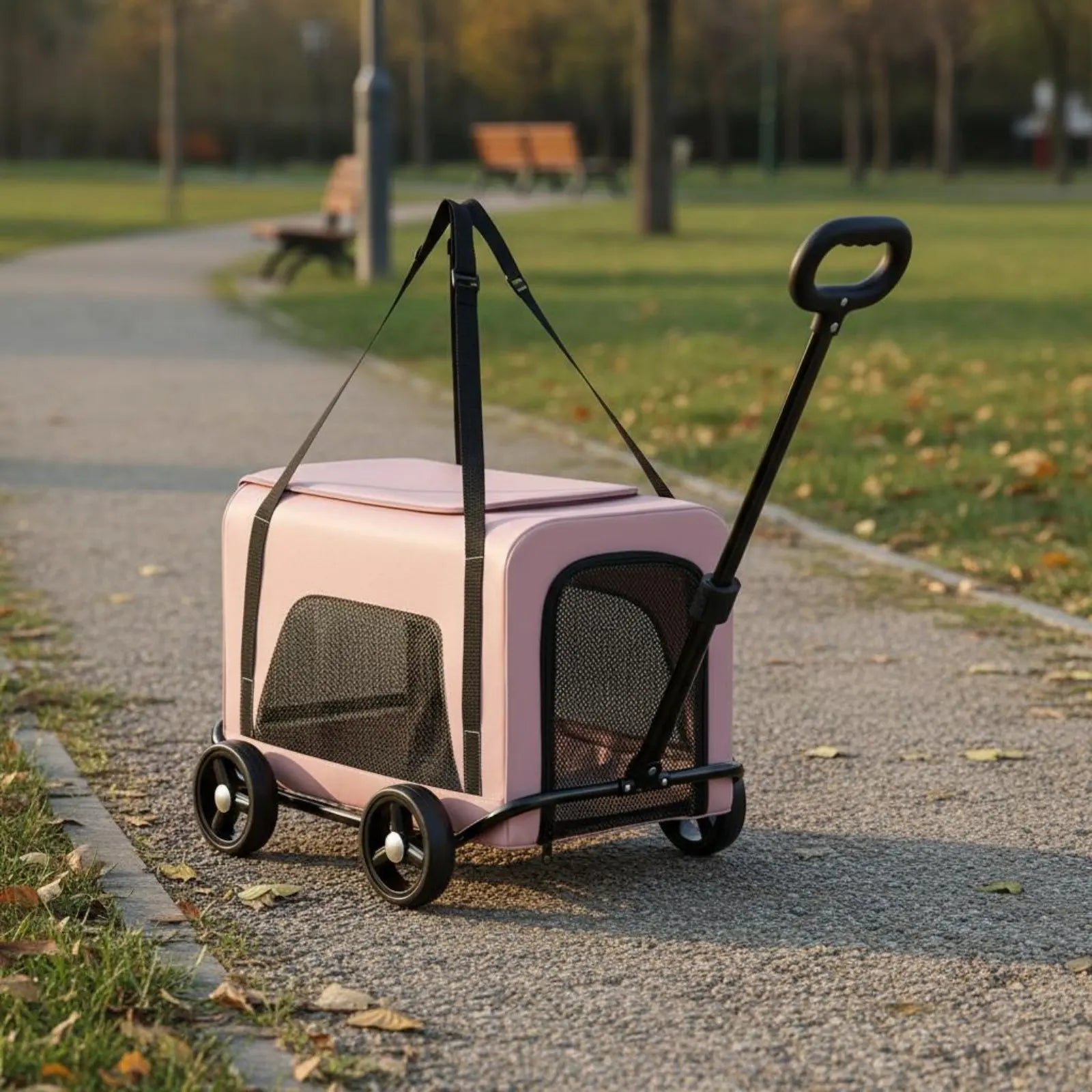 Breathable Mesh Foldable Pet Stroller with Telescoping Handle for Cats
