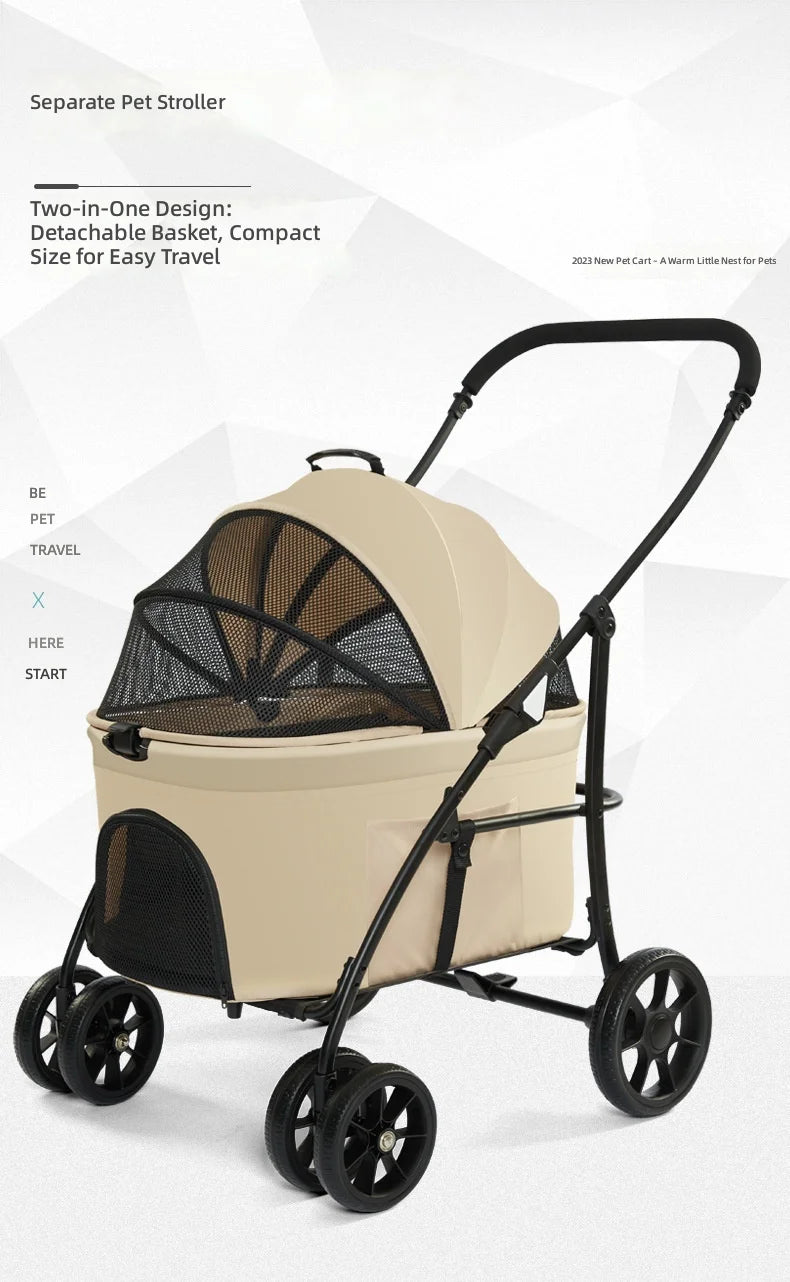 Foldable Detachable Lightweight Portable Pet Stroller Carrier for Small & Medium Dogs & Cats