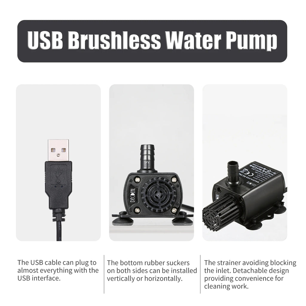 Mini Brushless Submersible Water Pump (DC5V, Ultra-Quiet, Fountain & Aquarium)