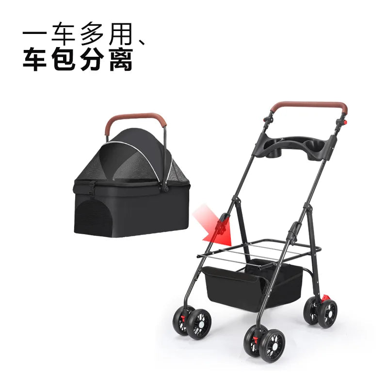 Compact Foldable Pet Stroller with Detachable Carrier for Teddy Dogs & Cats — Lightweight Outdoor Cart