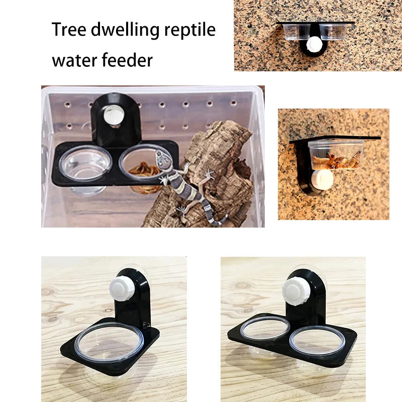 Suction-Mount Reptile Feeder & Water Bowl — Space-Saving Terrarium Dish
