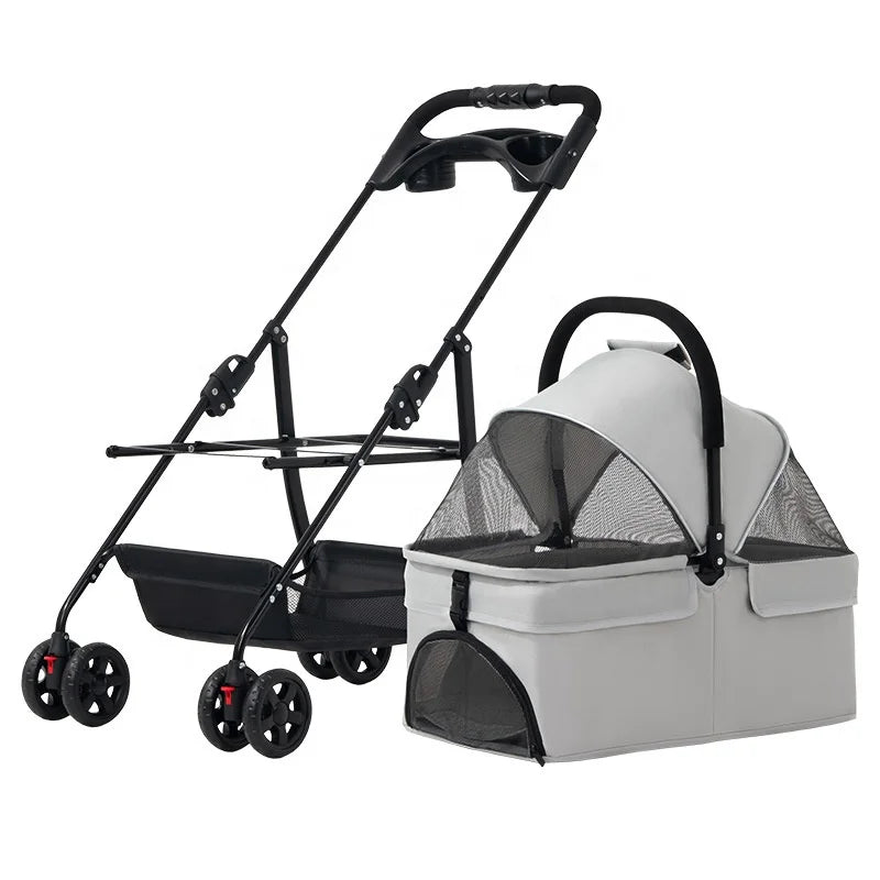 Foldable 4-Wheel Eco-Friendly All-Season Pet Stroller with Oxford & Metal Frame — Up to 37 lbs