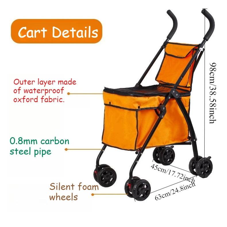 Heavy-Duty Oxford Fabric Foldable Pet Stroller with Storage Basket — Lightweight Dog Shopping Cart