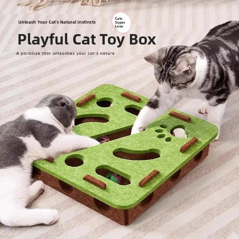 Felt Puzzle Box Cat Toy with Ball — Indoor Hunting & Exercise Puzzle for Cats