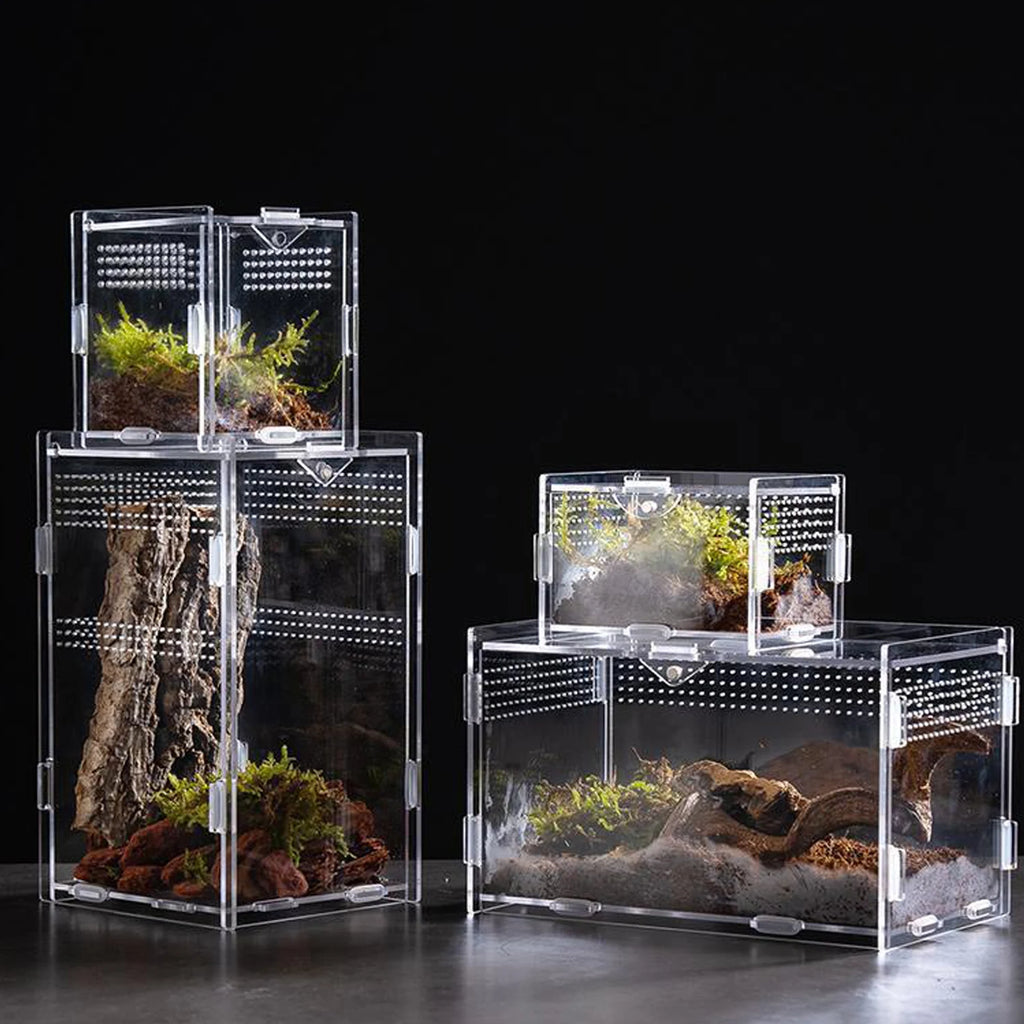 Clear Acrylic Reptile Breeding Box — Ventilated Habitat, Multiple Sizes