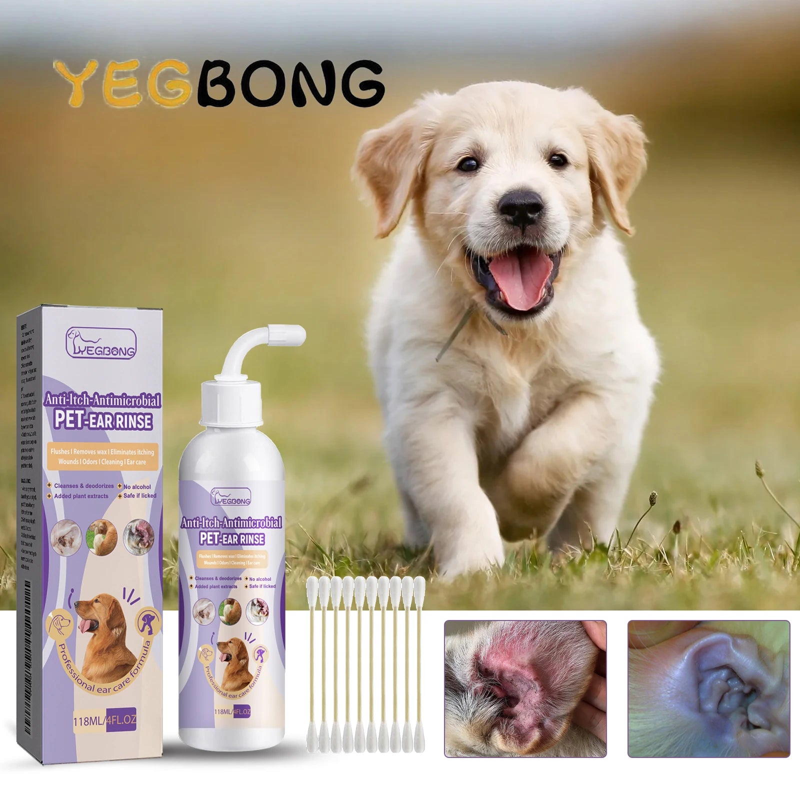 Hypoallergenic Pet Ear Cleaning Solution — Gentle Vet-Recommended Formula, 100ml