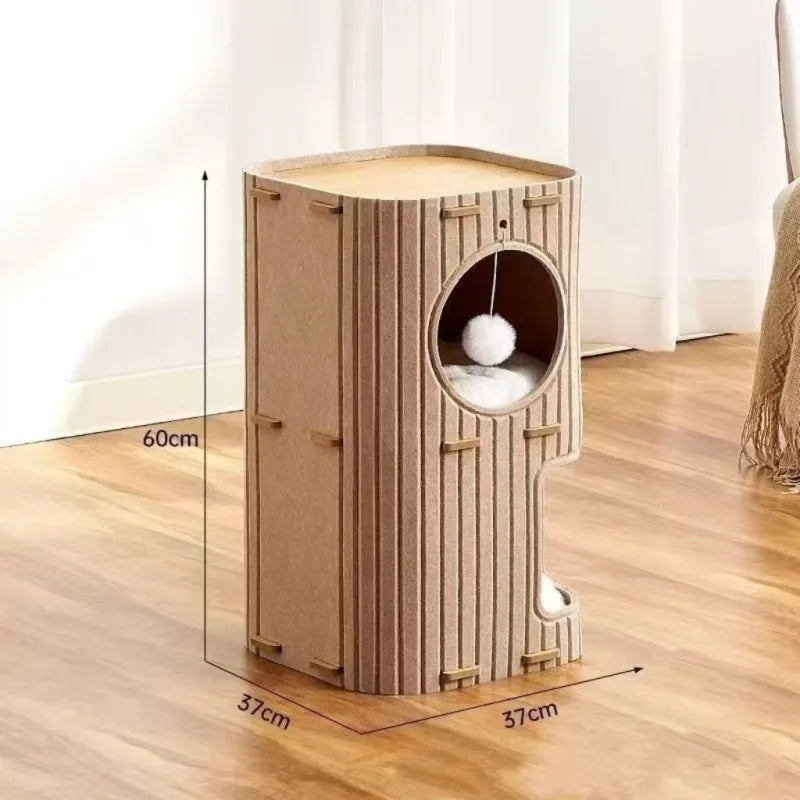 Multi-Layer Cylindrical Cat Castle with Play Holes