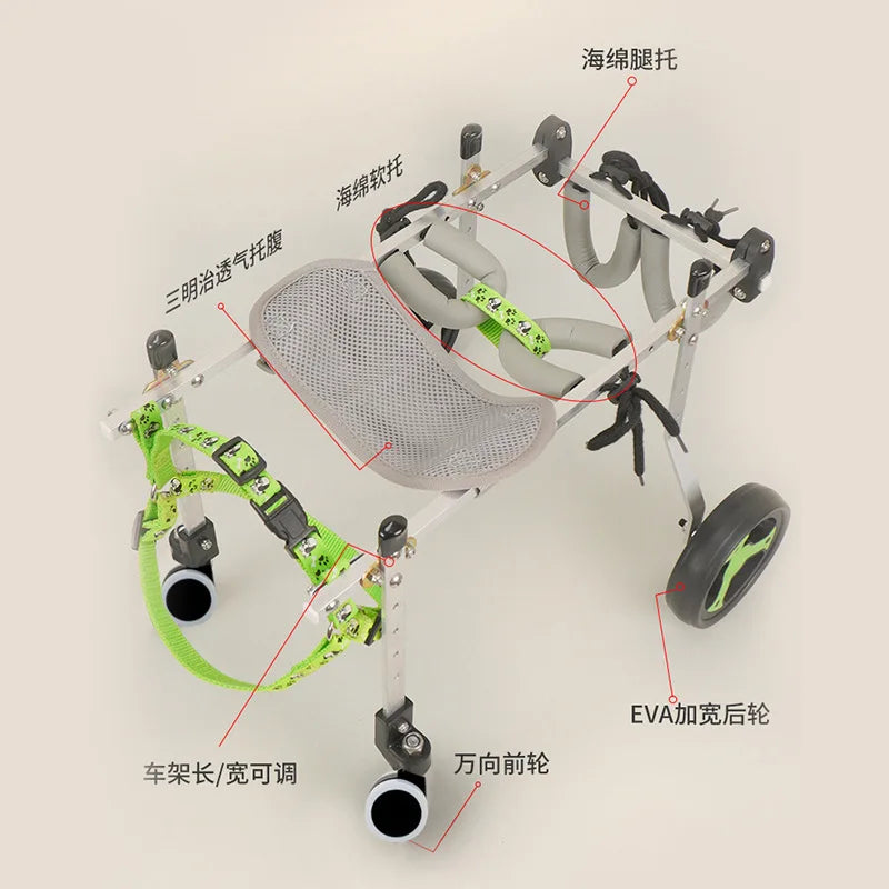 Metal 4-Wheel Dog Wheelchair for Disabled & Elderly Pets — Hind Leg Support Aid for Dogs & Cats