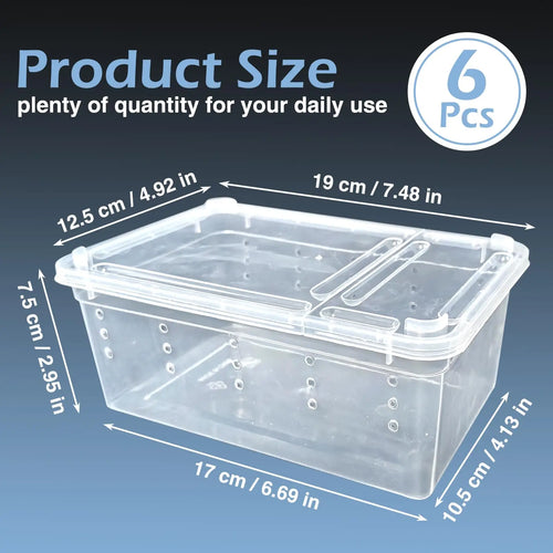 6-Pack Plastic Reptile Transport Containers — Feeding & Housing Boxes for Small Species