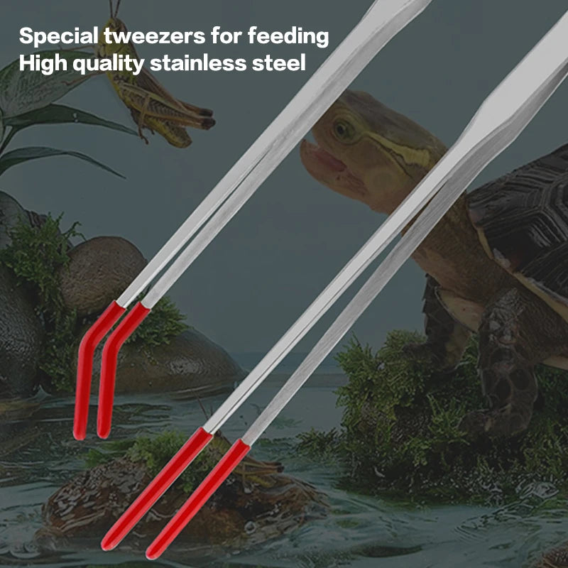 Stainless Steel Pet Feeding Tongs — Rubber-Tipped Tweezers for Reptiles