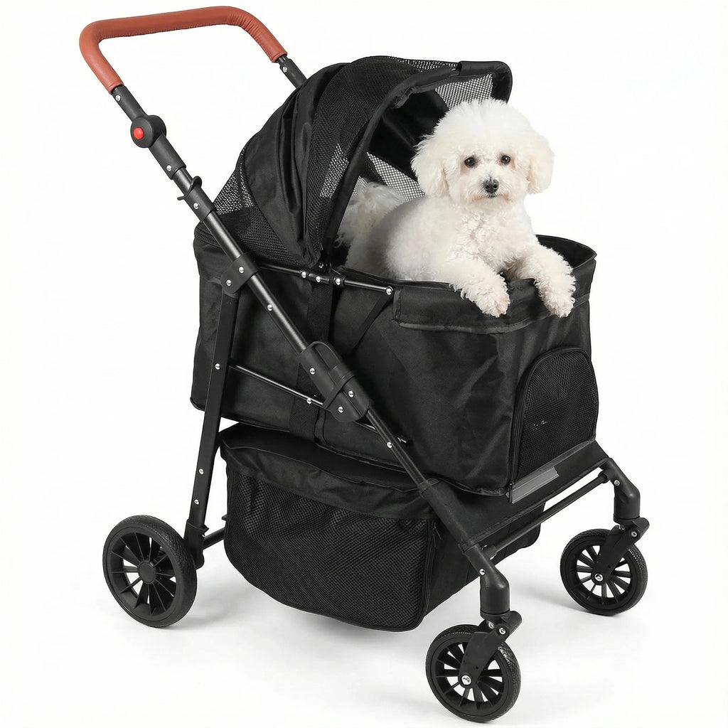 Foldable Pet Jogger Stroller with Reflective Strip & Adjustable Handle — Max 33 lbs