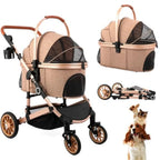 3-in-1 Smooth-Ride Pet Stroller with Detachable Carrier, Rubber Wheels & Car Seat