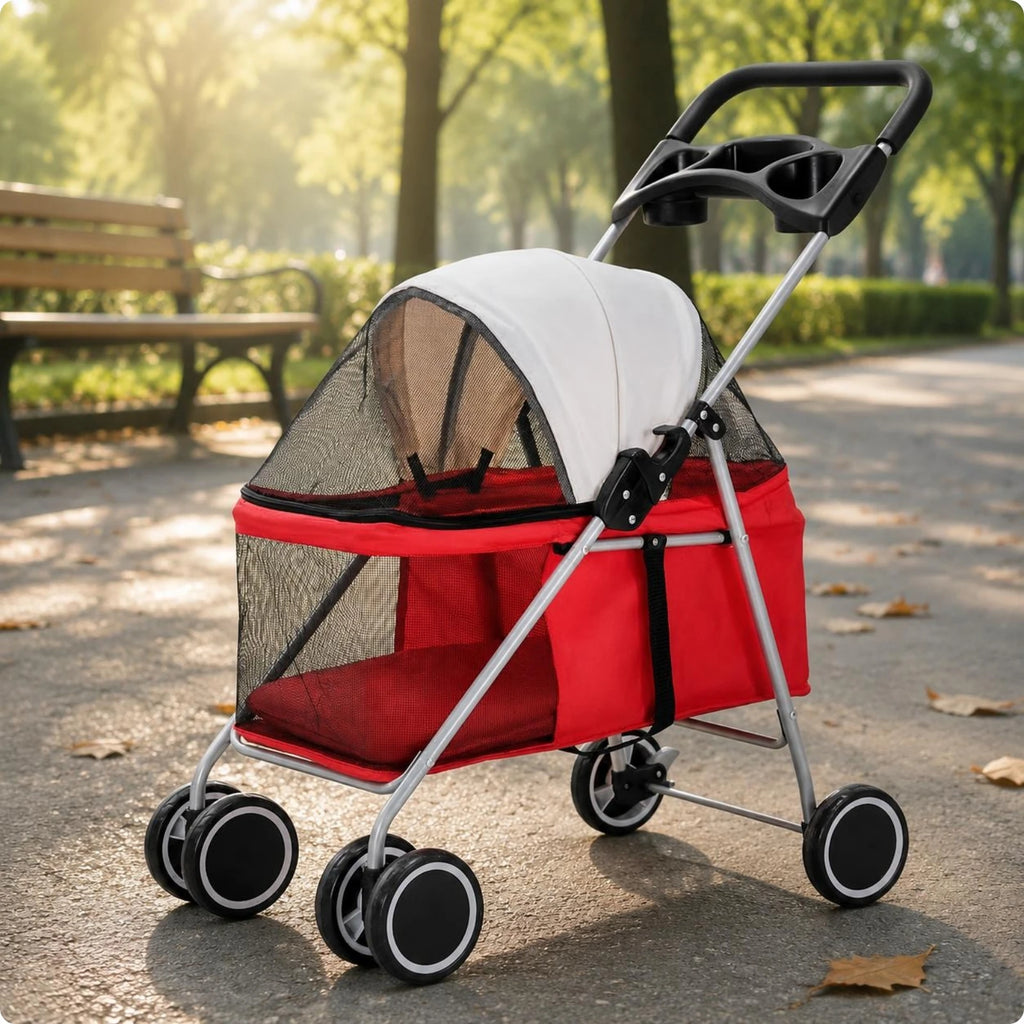 Foldable Twin-Wheel Pet Stroller Carrier for Outdoor Transport