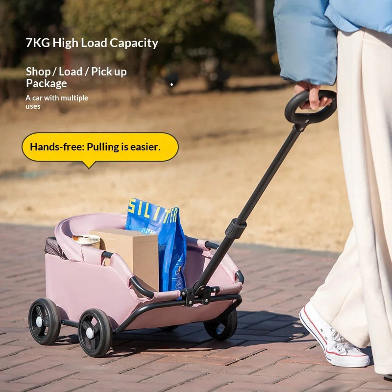 4-Wheel Pet Stroller with UV Protection Canopy, Mesh Window & Adjustable Push Handle