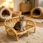 Handwoven Rattan Cat Sofa Bed & Photo Prop
