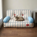 Striped Light Blue Padded Pet Sofa Bed