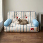Striped Light Blue Padded Pet Sofa Bed
