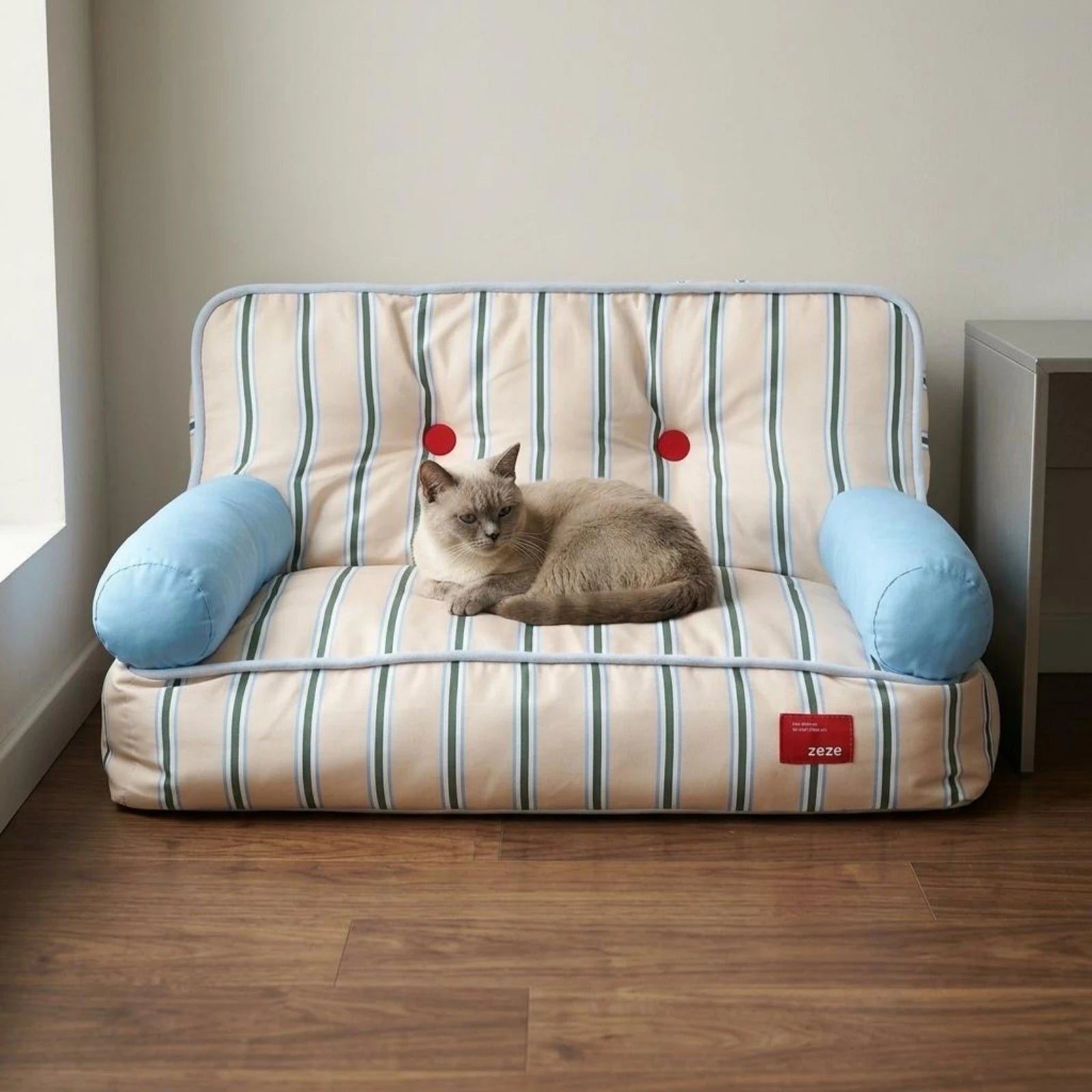 Striped Light Blue Padded Pet Sofa Bed