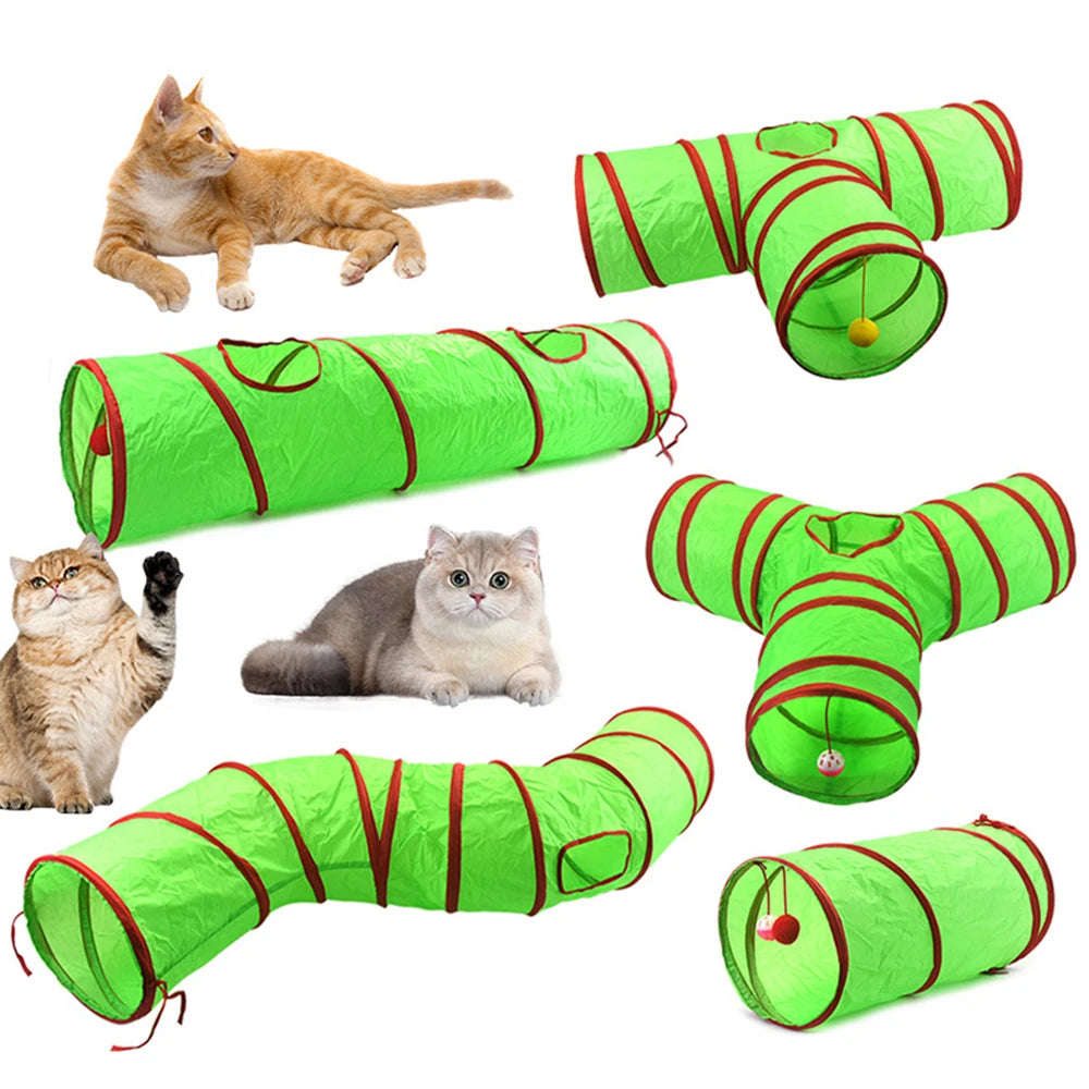 Christmas Cat Tunnel Toy — Foldable Crinkle Play Tube