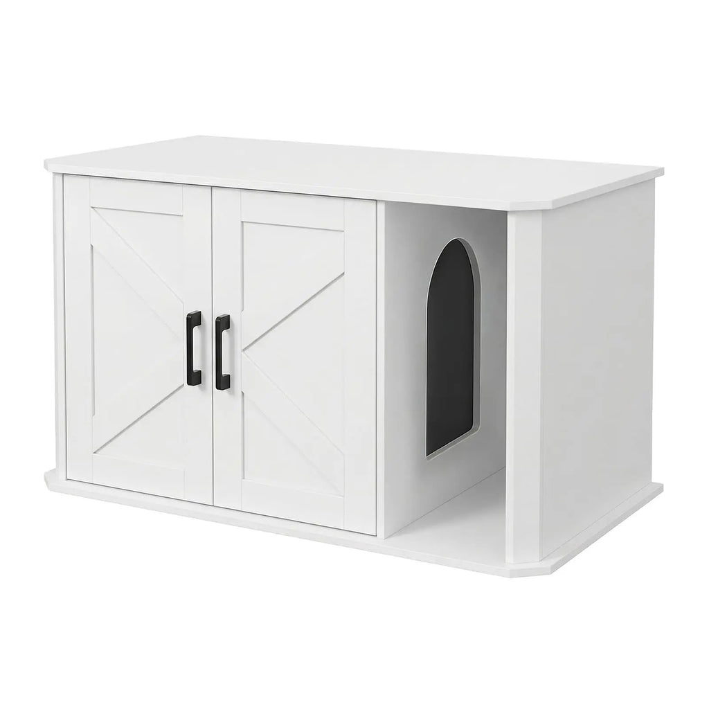 Side-Entry Wooden Cat Litter Box Cabinet with Double Doors