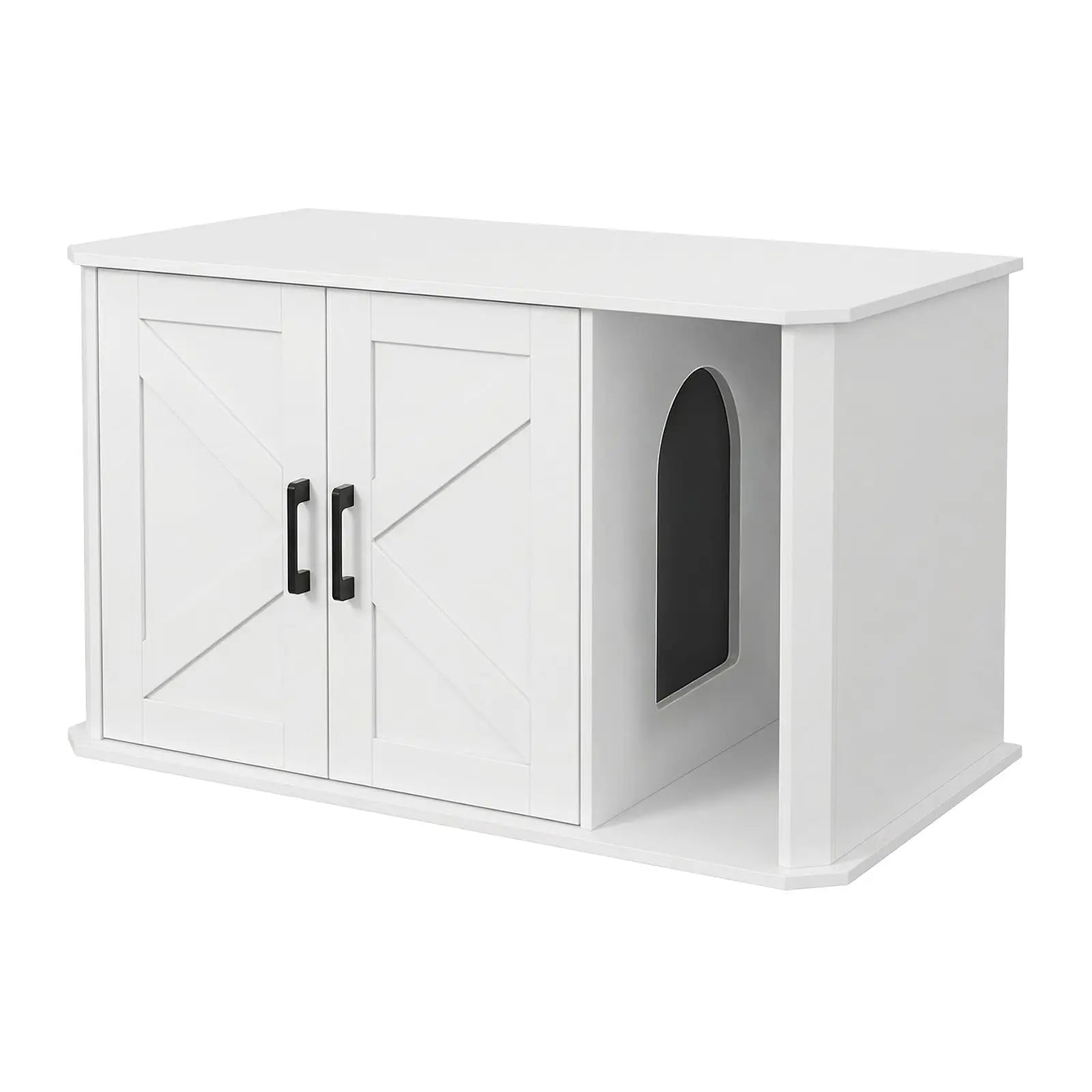 Side-Entry Wooden Cat Litter Box Cabinet with Double Doors