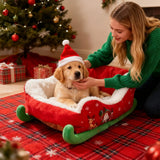 Christmas Sleigh Pet Bed (Removable Washable Plush Cover)