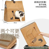 Foldable Kraft Paper Cat Bed House with Scratch Board