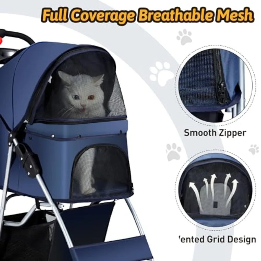 4-Wheel Pet Jogger Stroller Cart with Cup Holder for Small & Medium Dogs & Cats