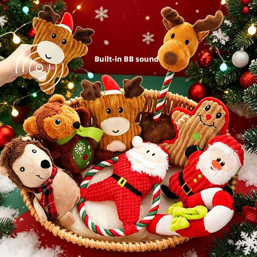 Christmas Santa Plush Squeaky Dog Toy (Chew Rope Toy)