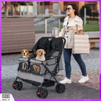 Foldable Double Pet Stroller with Adjustable Sunshade & Storage Basket