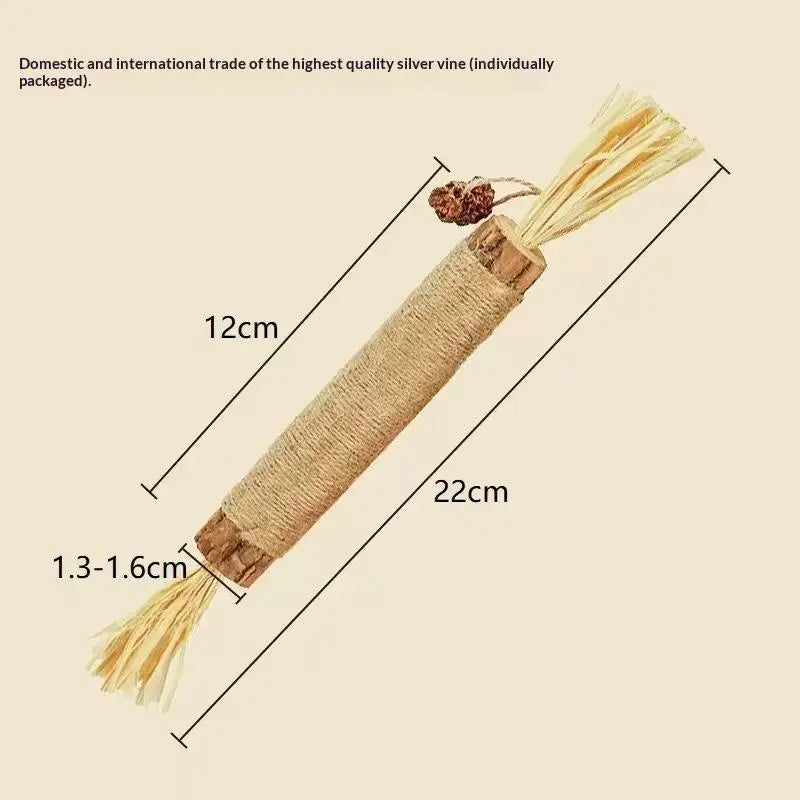 Natural Wood Knotweed Cat Teething Sticks — Sisal Rope & Raffia
