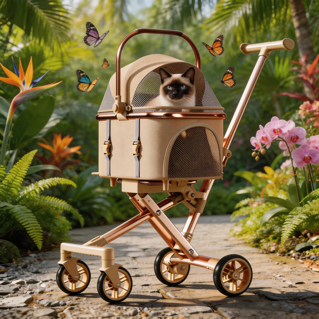 One-Click Reversible-Fold Cat & Small Dog Travel Stroller