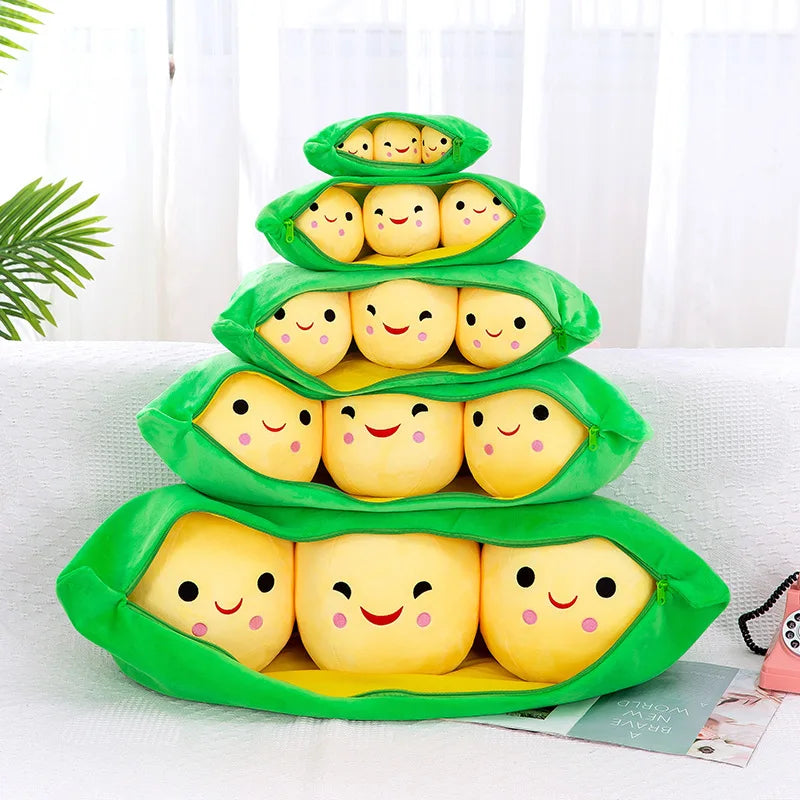 Pea Pod Plush Cat Toy — Cute Stuffed Bean Doll for Play & Decor