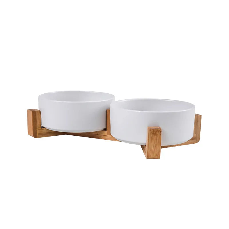 Elevated Ceramic Pet Bowl with Wood Stand