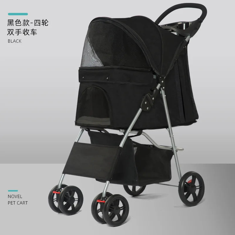 Easy-Fold Pet Travel Carriage Stroller for Small Dogs & Cats
